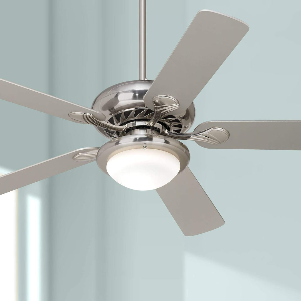 Brushed Nickel Silver Ceiling Fan with Light LED Dimmable Opal Glass T995978