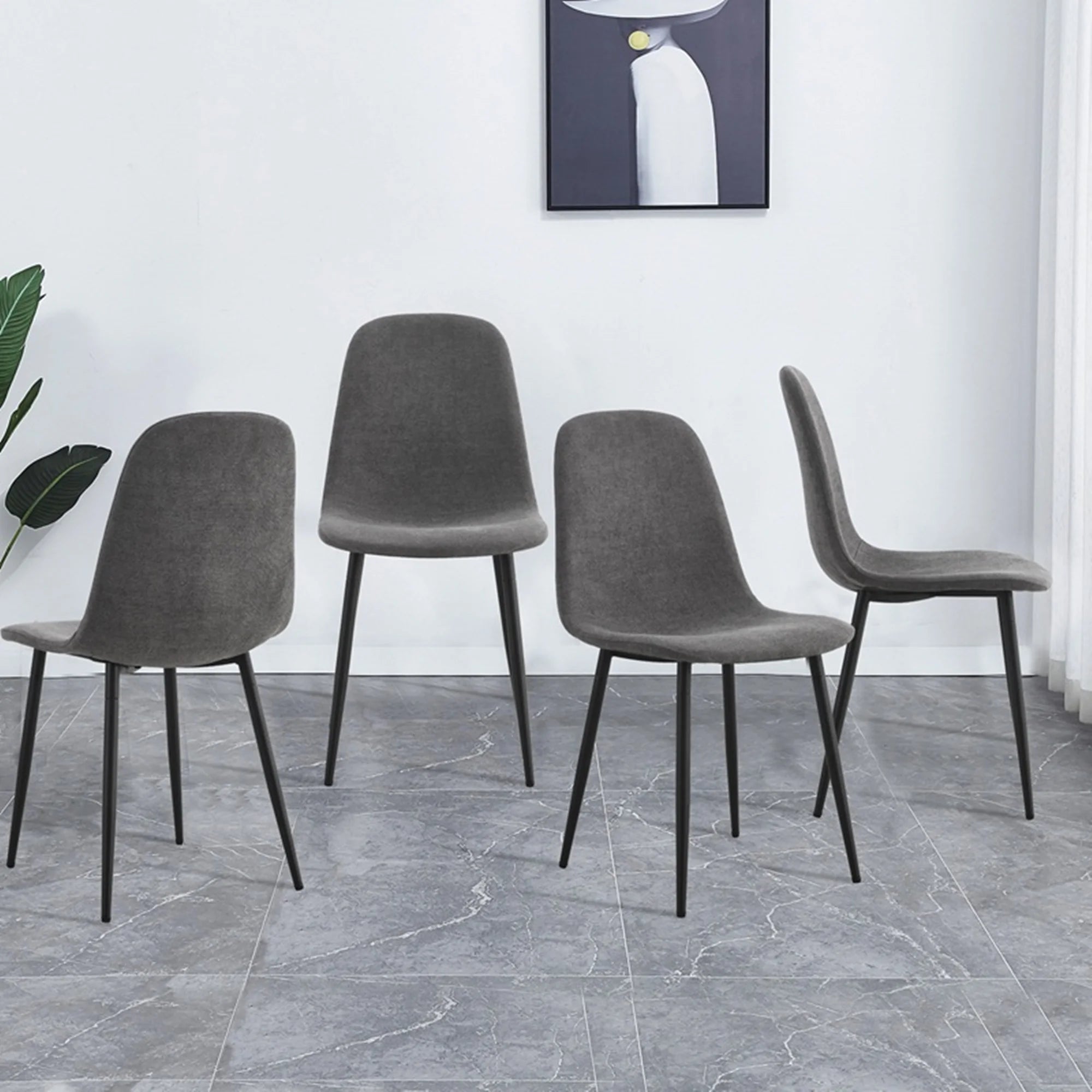 Dining Chairs Set of 4 Upholstered Side Chairs with Suede Fabric Cushion Seat and Metal Legs, Dark Gray H666126
