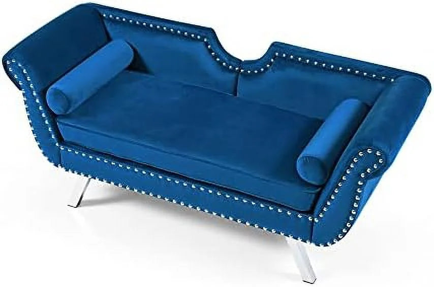 Velvet Loveseat with 2 Pillows, Metal Legs and Removable Cushions C16570