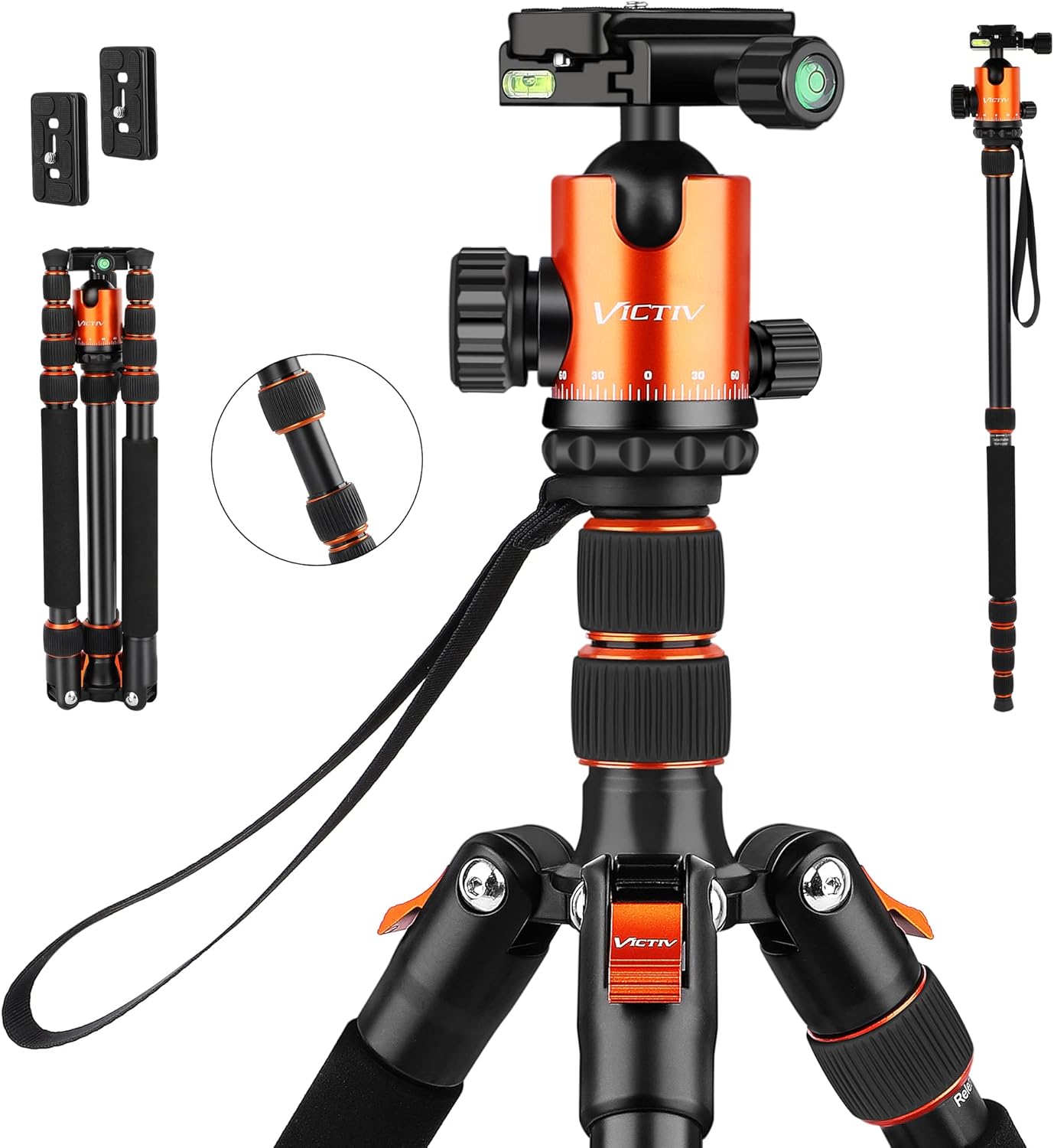 Black Aluminum Compact Travel Tripod D451656