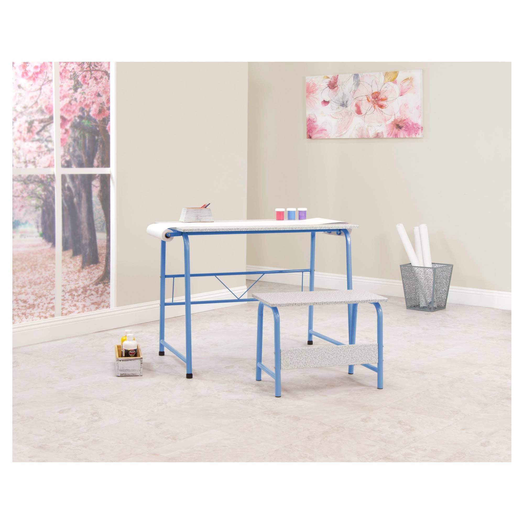 2pc Canvas Art Center & Bench Blue/Gray R331