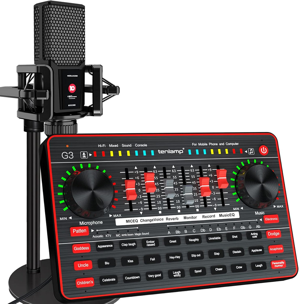 Podcast Microphone Kit with Sound Card and Condenser Mic Z398
