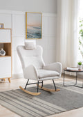 White Teddy Velvet Fabric Rocking Chair with Solid Wood Base B4975
