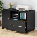 Black Mobile Lateral File Cabinet with Lock and Drawer B8188