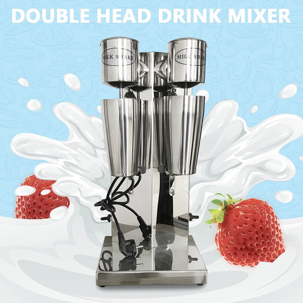 Double Heads Commercial Electric Milkshake Maker Smoothie Blender Stainless Steel 110V 18000RPM R451045