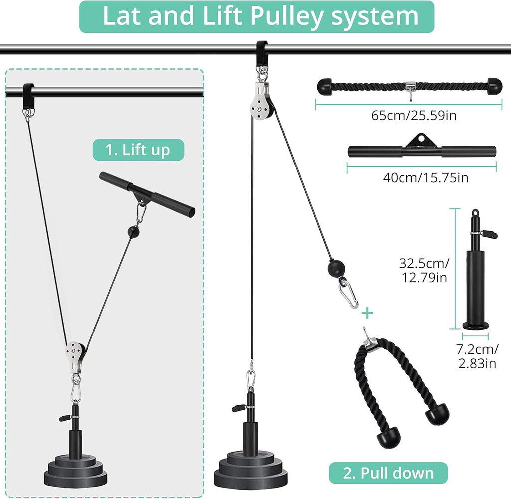 Fitness Pulley System with Tricep Rope, LAT Pull Down Bar N862