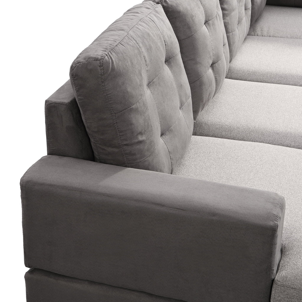 Gray Sofa Set with Chaise Lounge and Storage Ottoman O546