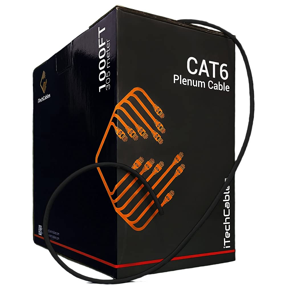 CAT6 Plenum Bulk Ethernet Cable 1000ft, 23AWG 4Pair Solid, Black U137526