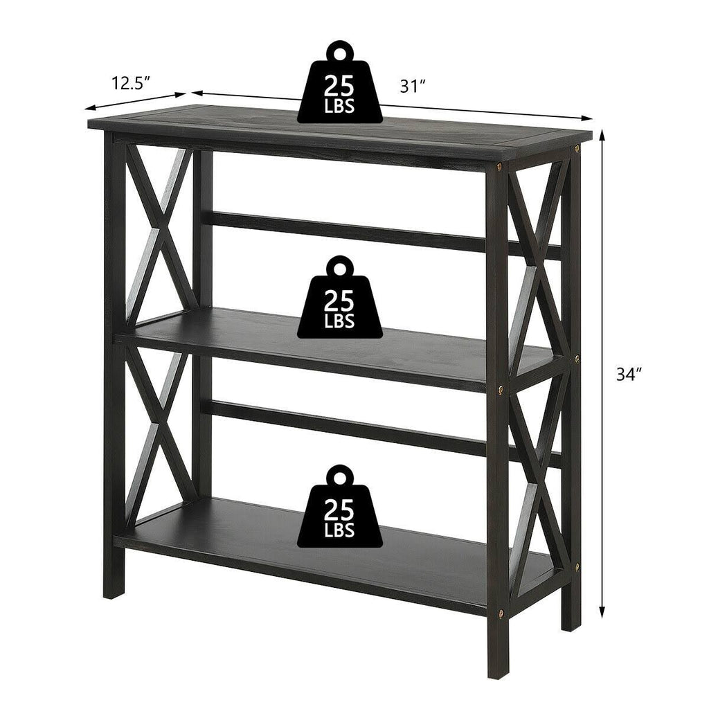 Black 3-Tier Wooden Open Shelf Bookcase G6266