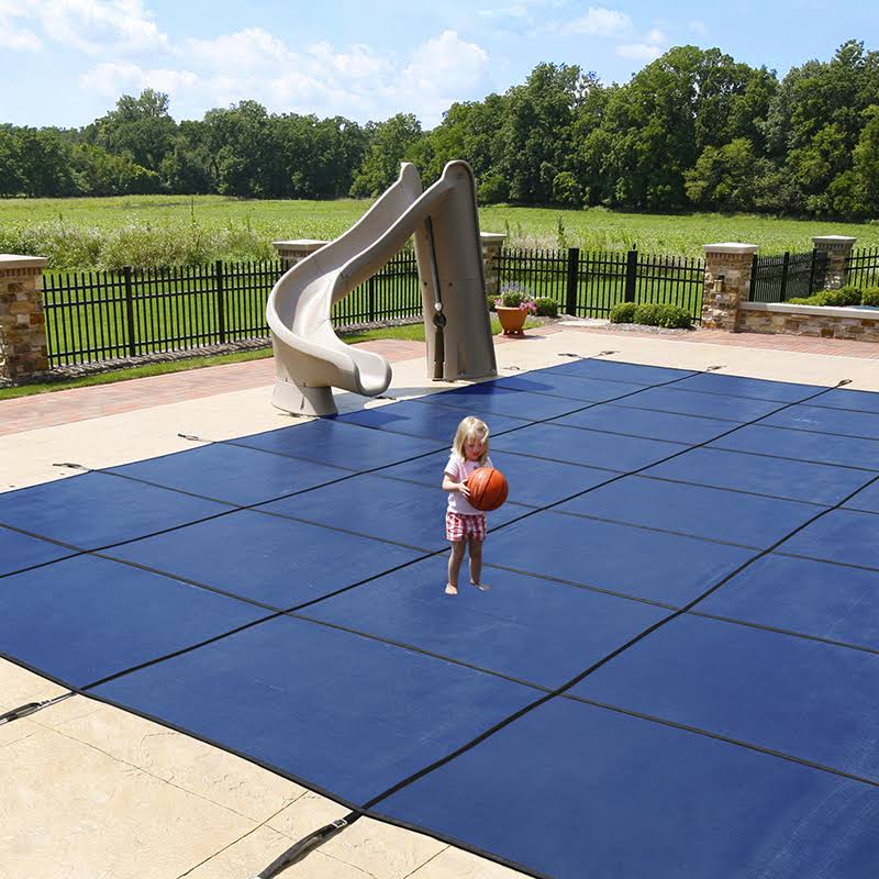 Blue 20-Year Ultra Light Solid Safety Cover for 14-ft x 28-ft Pool w/ Left Step X698