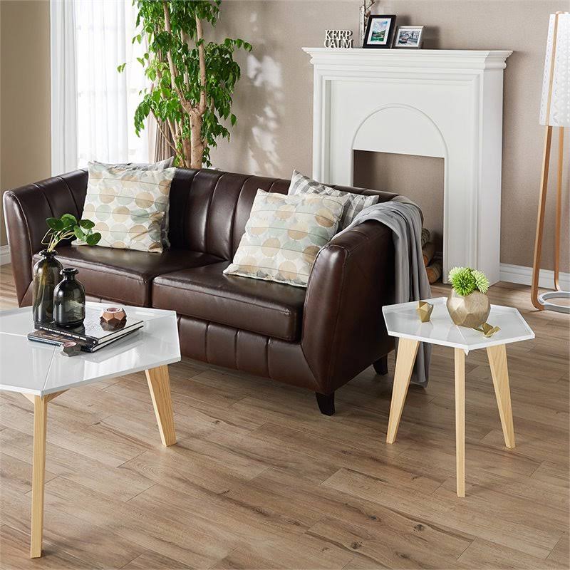 Modern Geometric End Table in White Z688
