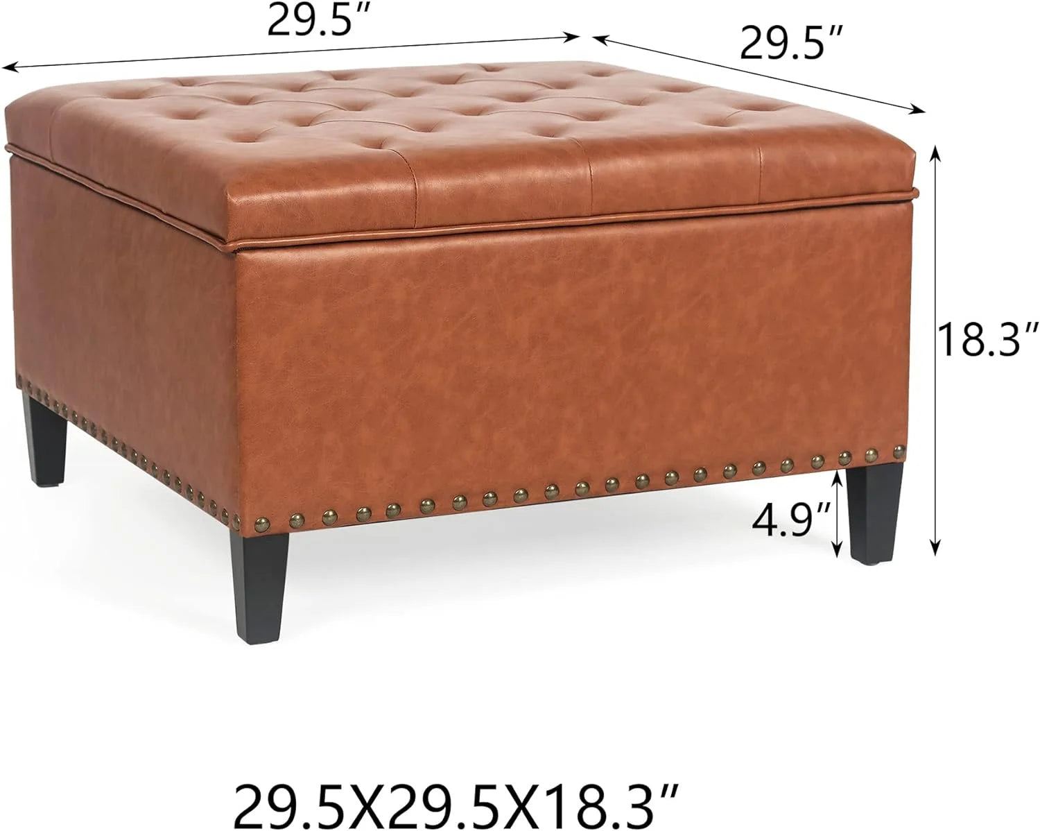 Faux Leather Storage Ottoman Bench with Wood Legs V208