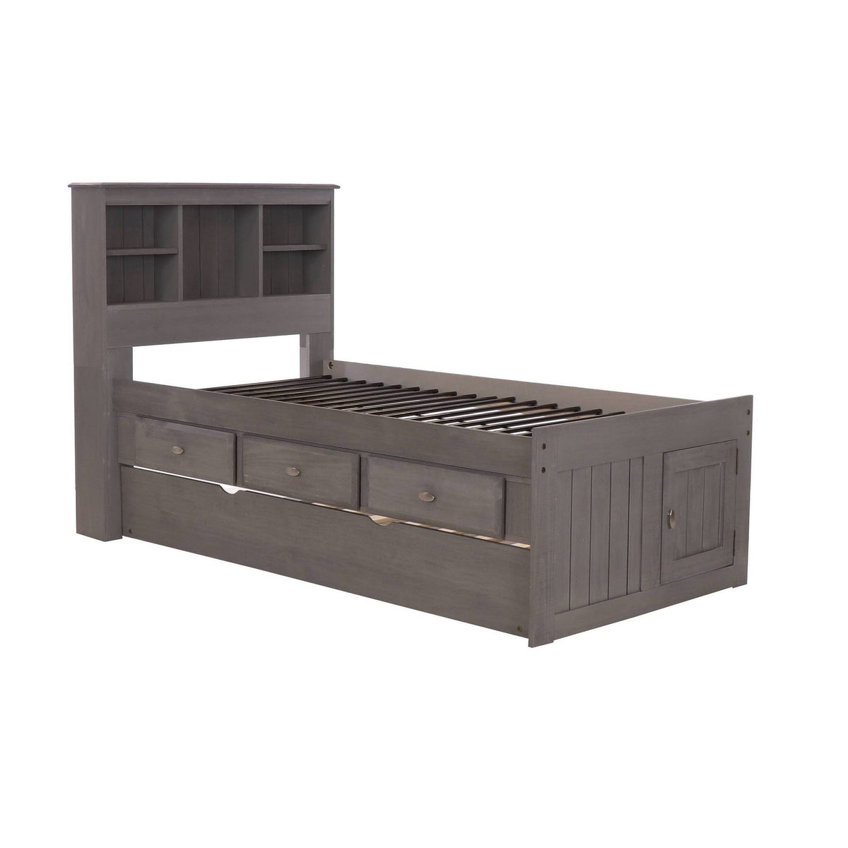 Charcoal Twin Bookcase Bed with 3 Drawers and Trundle T6313