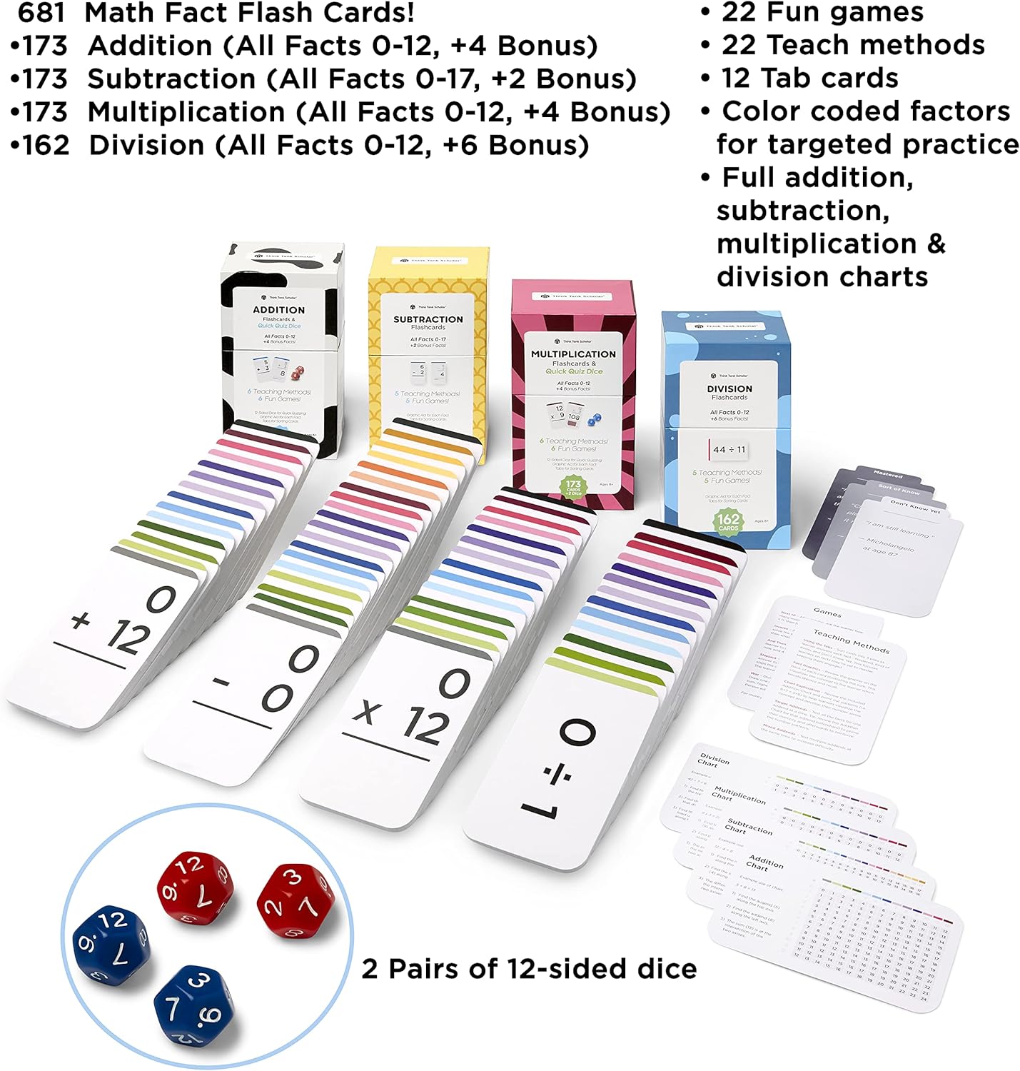 681 Math Flash Cards & Math Dice Addition Subtraction Multiplication Division V1416