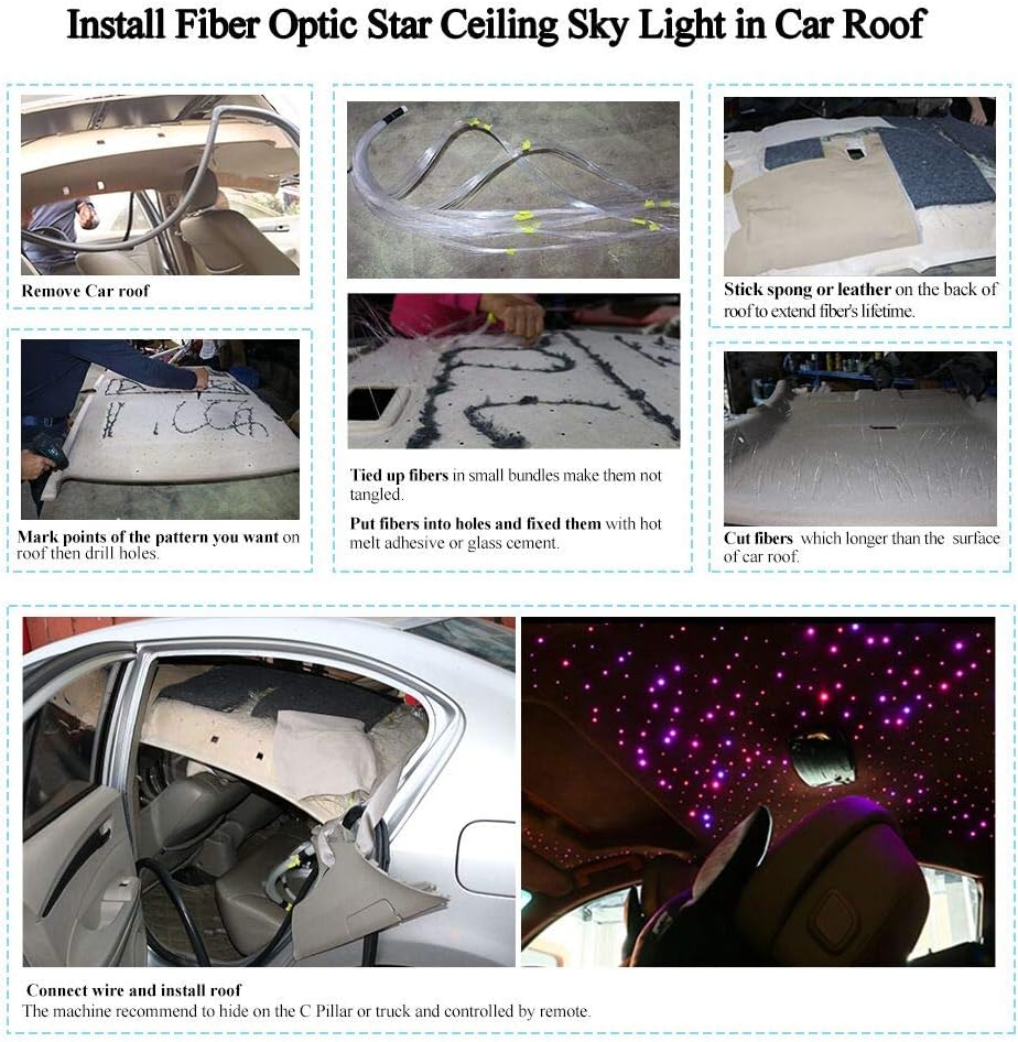 32W RGBW Twinkle Fiber Optic Lights Kit with 800pcs 16.4ft/5m Mixed Dia. Optical Fiber Cable and Crystals E5288