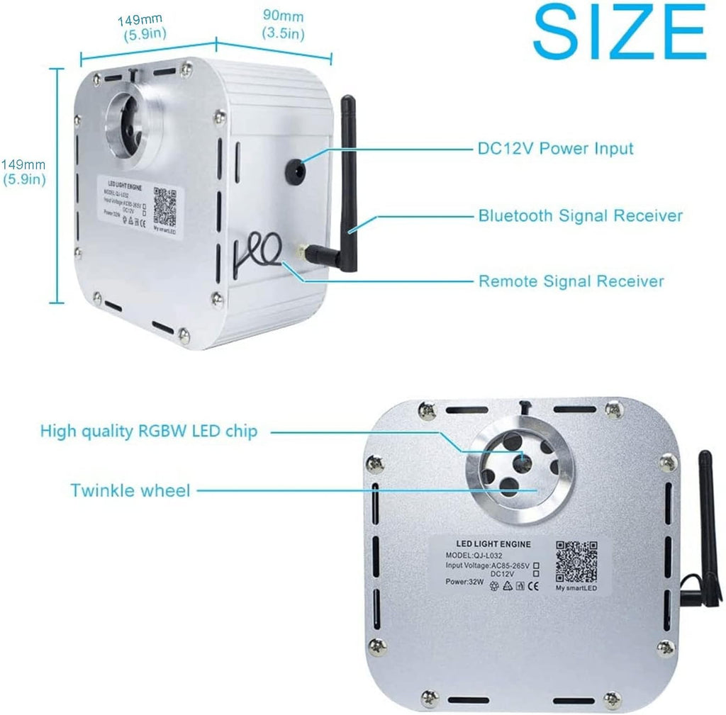 32W RGBW Twinkle Fiber Optic Lights Kit with 800pcs 16.4ft/5m Mixed Dia. Optical Fiber Cable and Crystals E5288