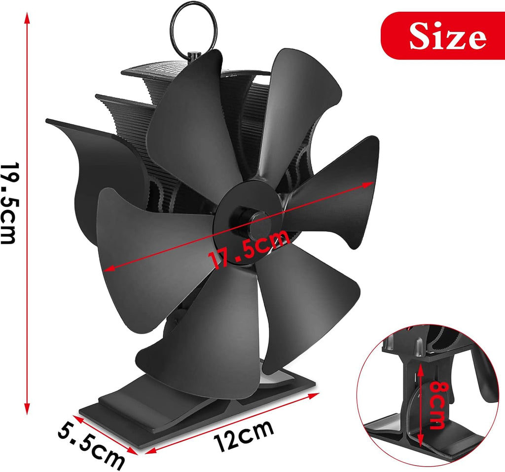 6 Blades Heat Powered Stove Fan with Thermometer Strip, Pack of 2 B1104