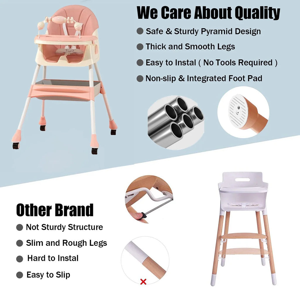 Pink 4-in-1 Baby Highchair with Five-Point Snap Button B412