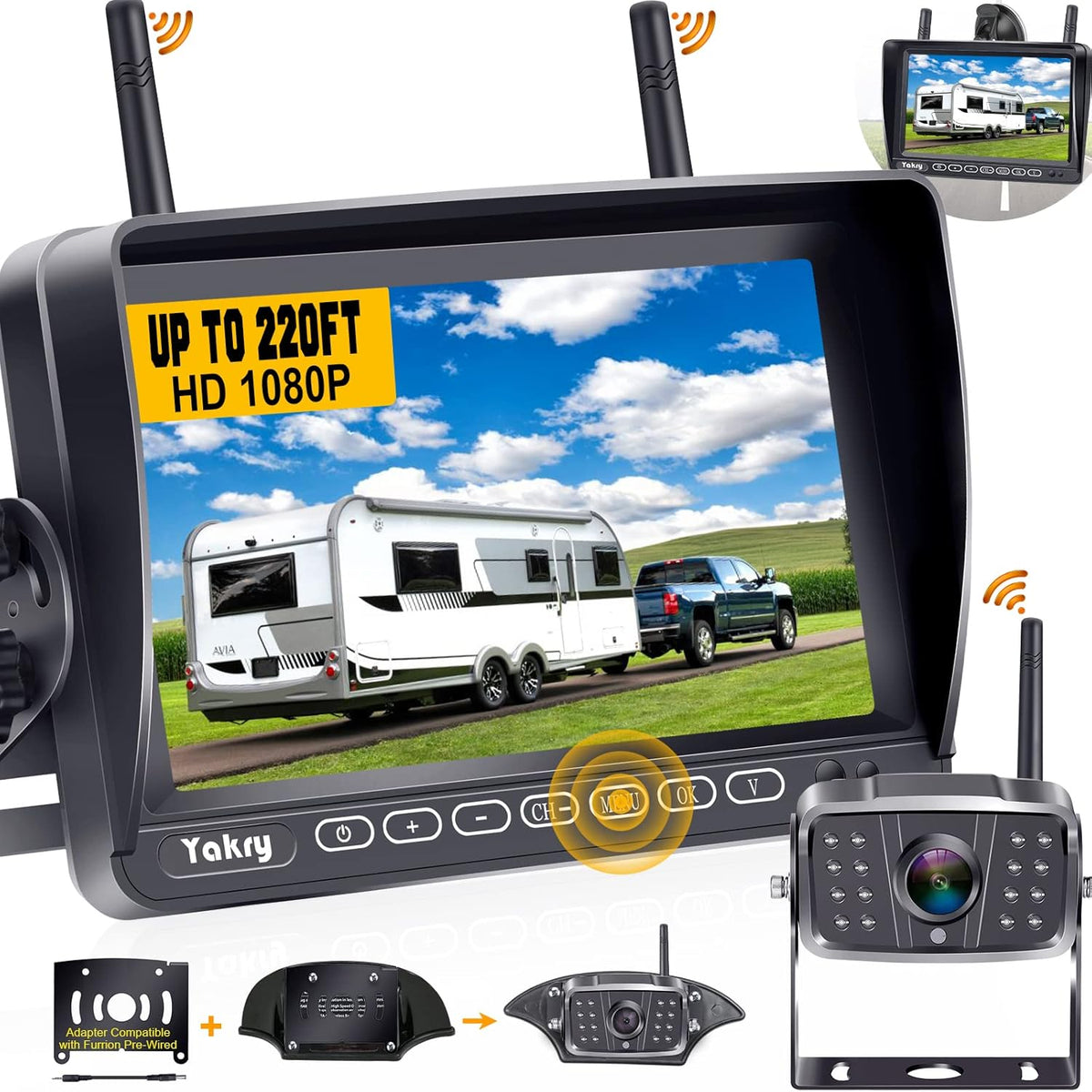 Wireless HD 1080P Backup Camera with 7 Inch Touch Key DVR Monitor X4541