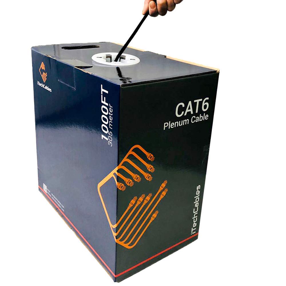 CAT6 Plenum Bulk Ethernet Cable 1000ft, 23AWG 4Pair Solid, Black U137526