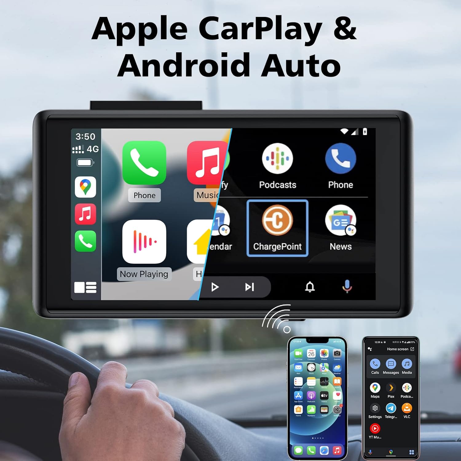 Dash Cam with Navigation, 1080P Front and Rear Cameras, 5 Touchscreen W93308