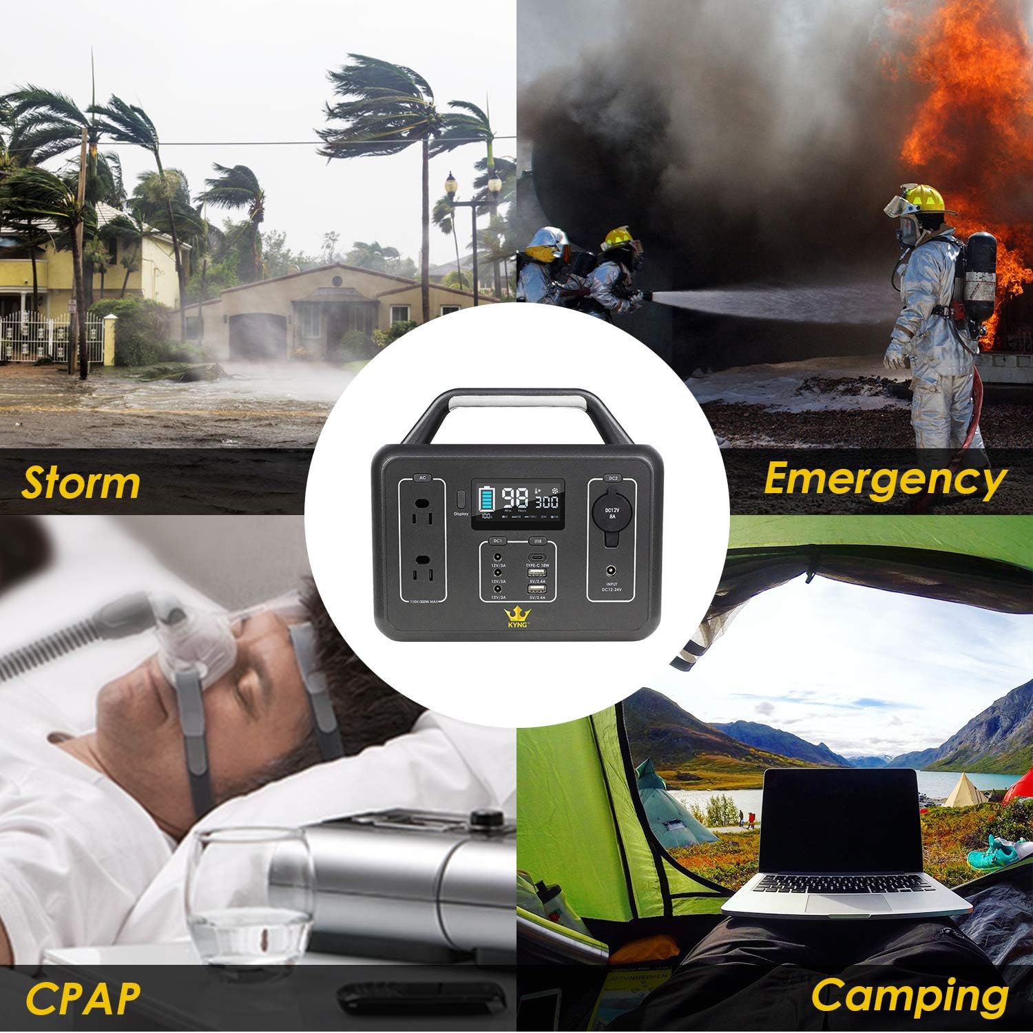 Portable Power Station 300W / 600W Peak Lithium Battery 280Wh 110V AC Pure Sine Wave W4010