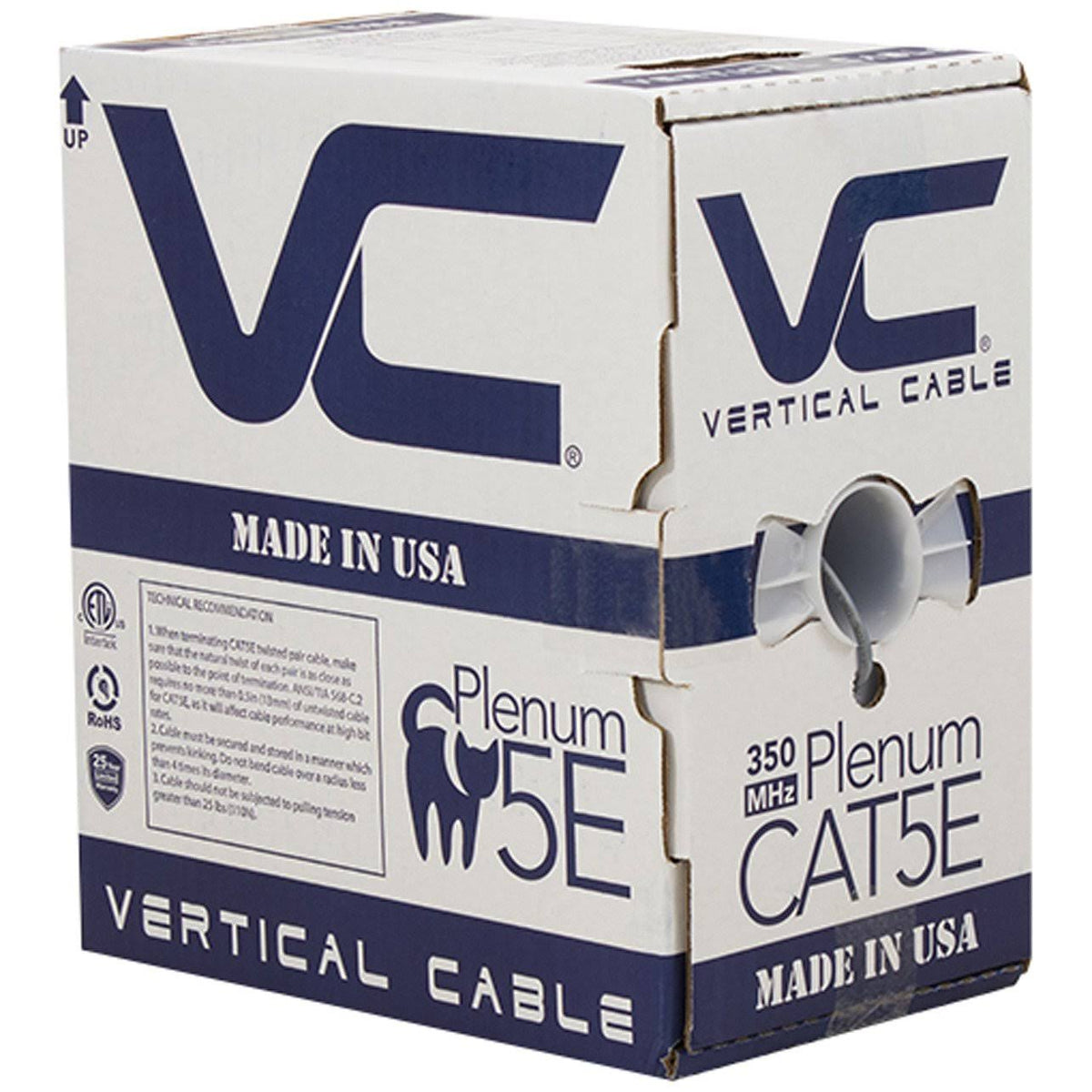 Bulk Ethernet Cable, Cat5e, UTP, 24AWG, 8C Solid Bare Copper, Plenum, 1000ft, Gray I23011