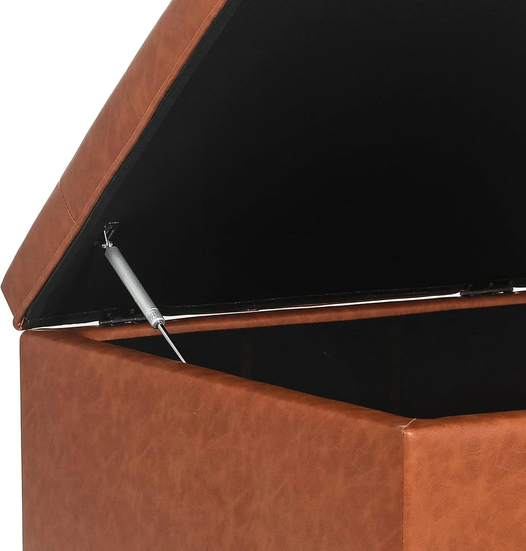 Faux Leather Storage Ottoman Bench with Wood Legs V208
