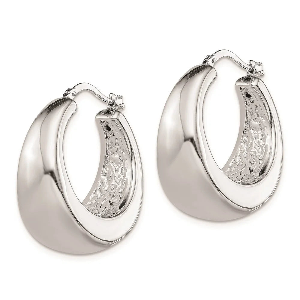 925 Sterling Silver Polished Tapered Hollow Round Hoop Earrings T177