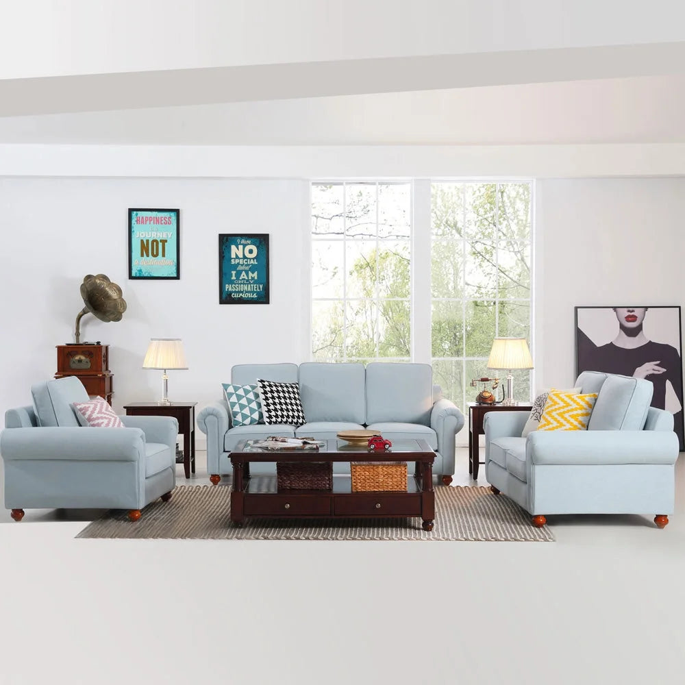 Linen Fabric Sectional Sofa Set, 3 Seater Loveseat P632