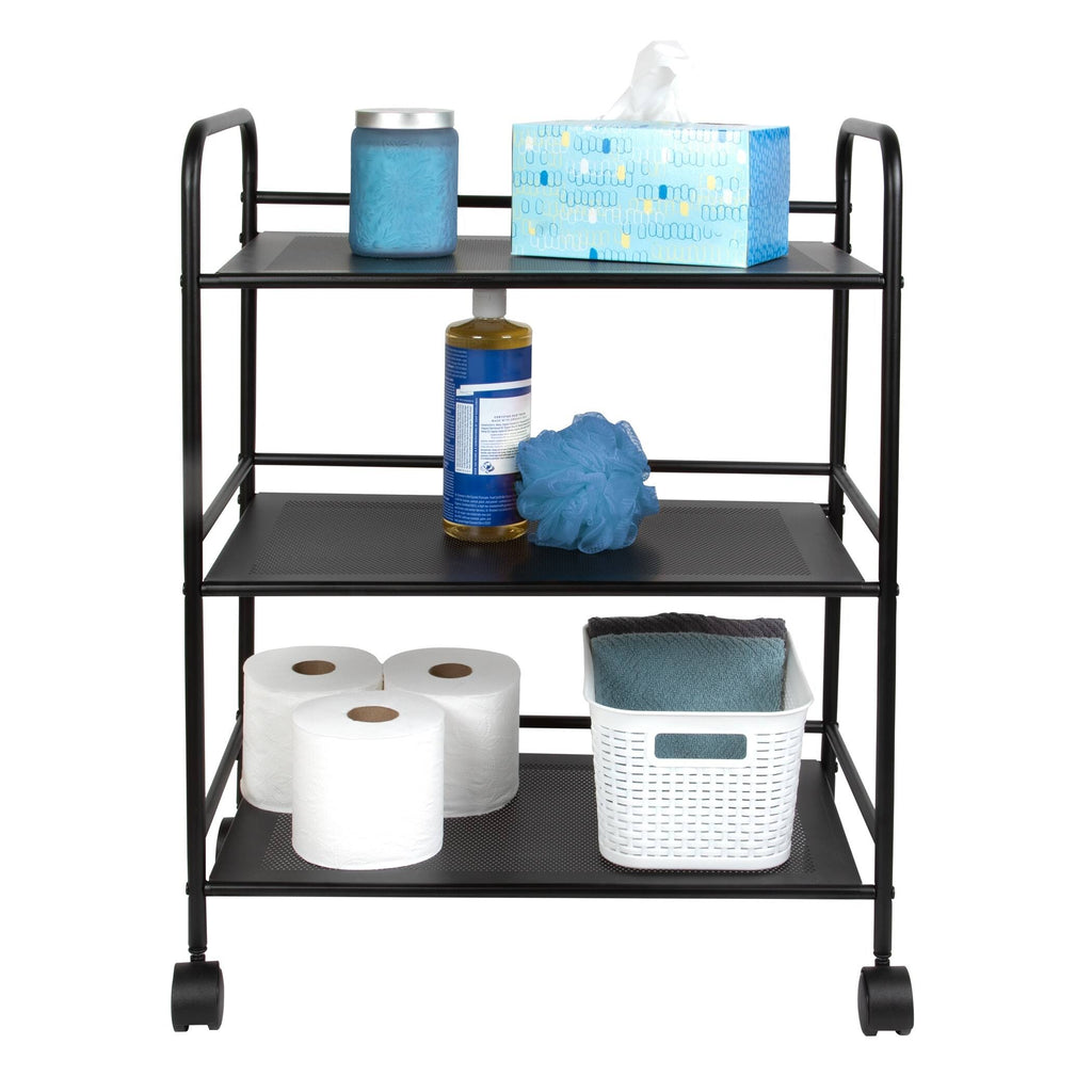 3 Tier Metal Cart with Wheels, Black J3044