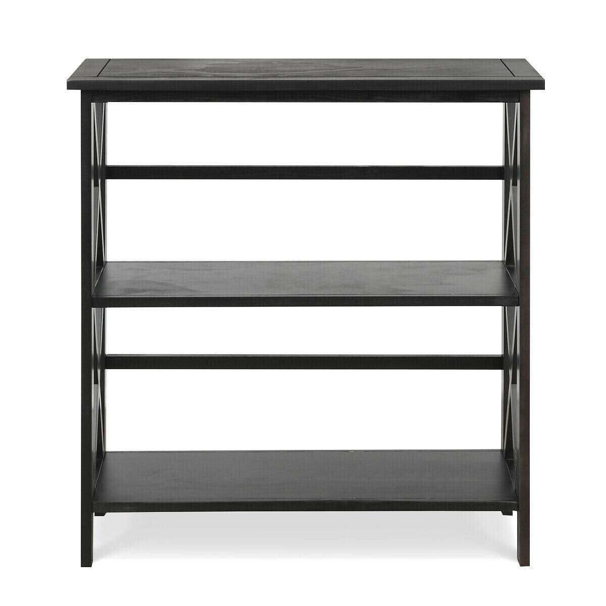 Black 3-Tier Wooden Open Shelf Bookcase G6266