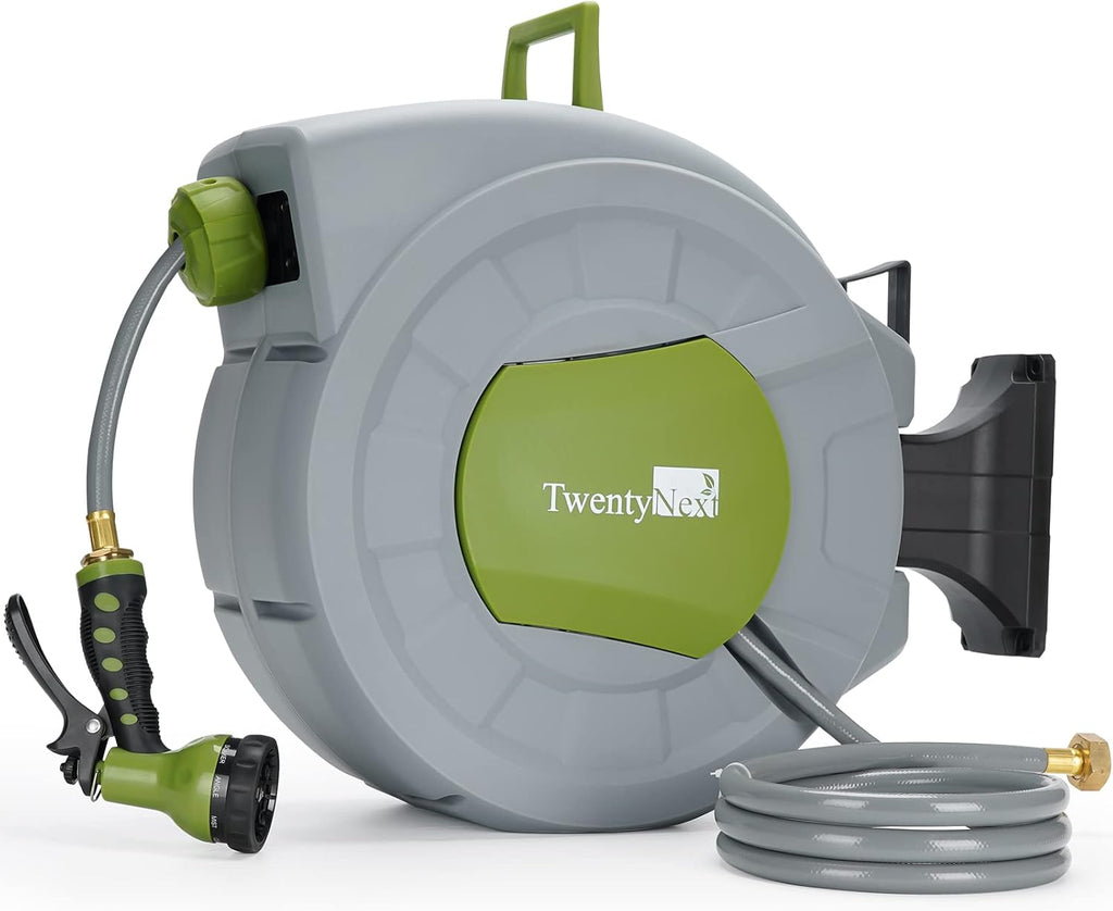 Retractable Wall Mounted Water Hose Reel, 1/2 x 65 ft, 9 Pattern Hose Nozzle, Blue U8503