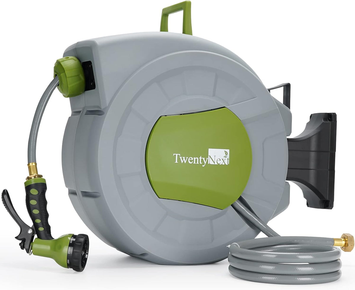 Retractable Wall Mounted Water Hose Reel, 1/2 x 65 ft, 9 Pattern Hose Nozzle, Blue U8503