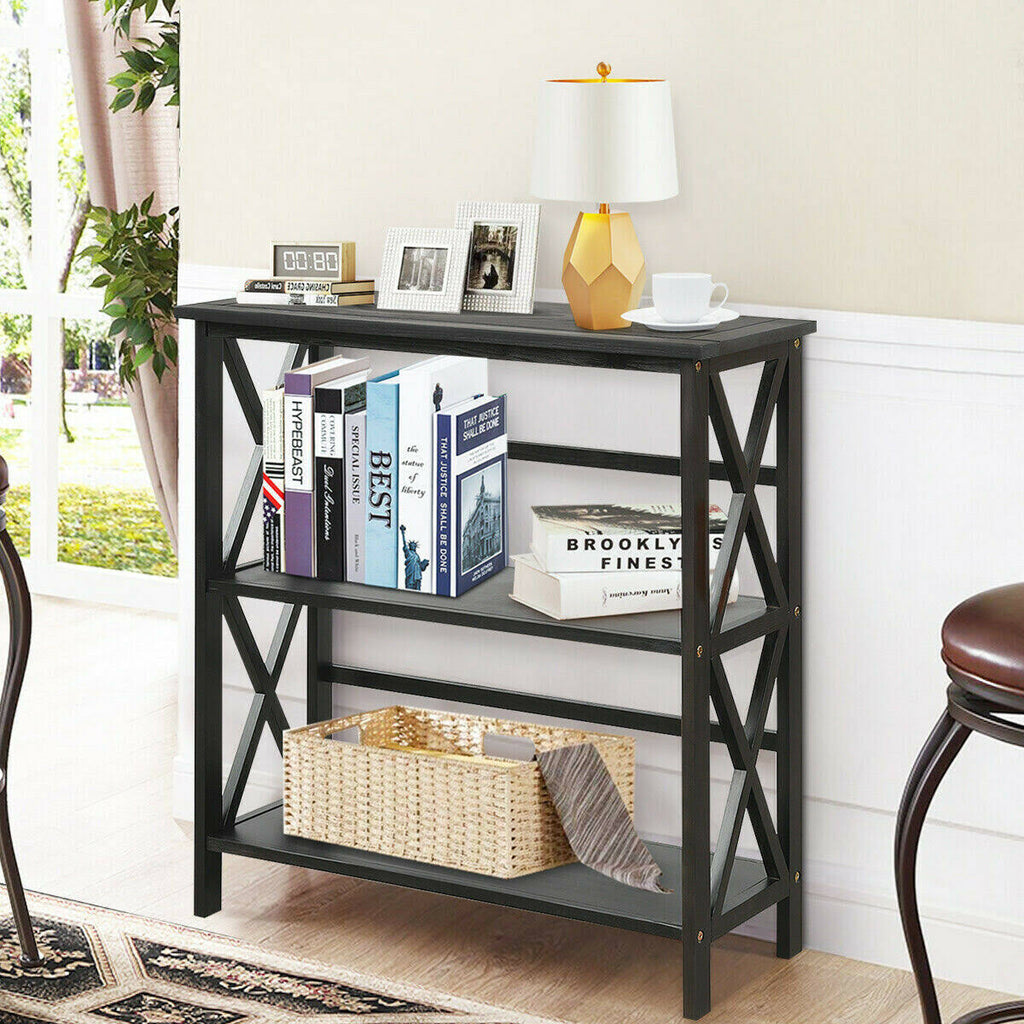 Black 3-Tier Wooden Open Shelf Bookcase G6266