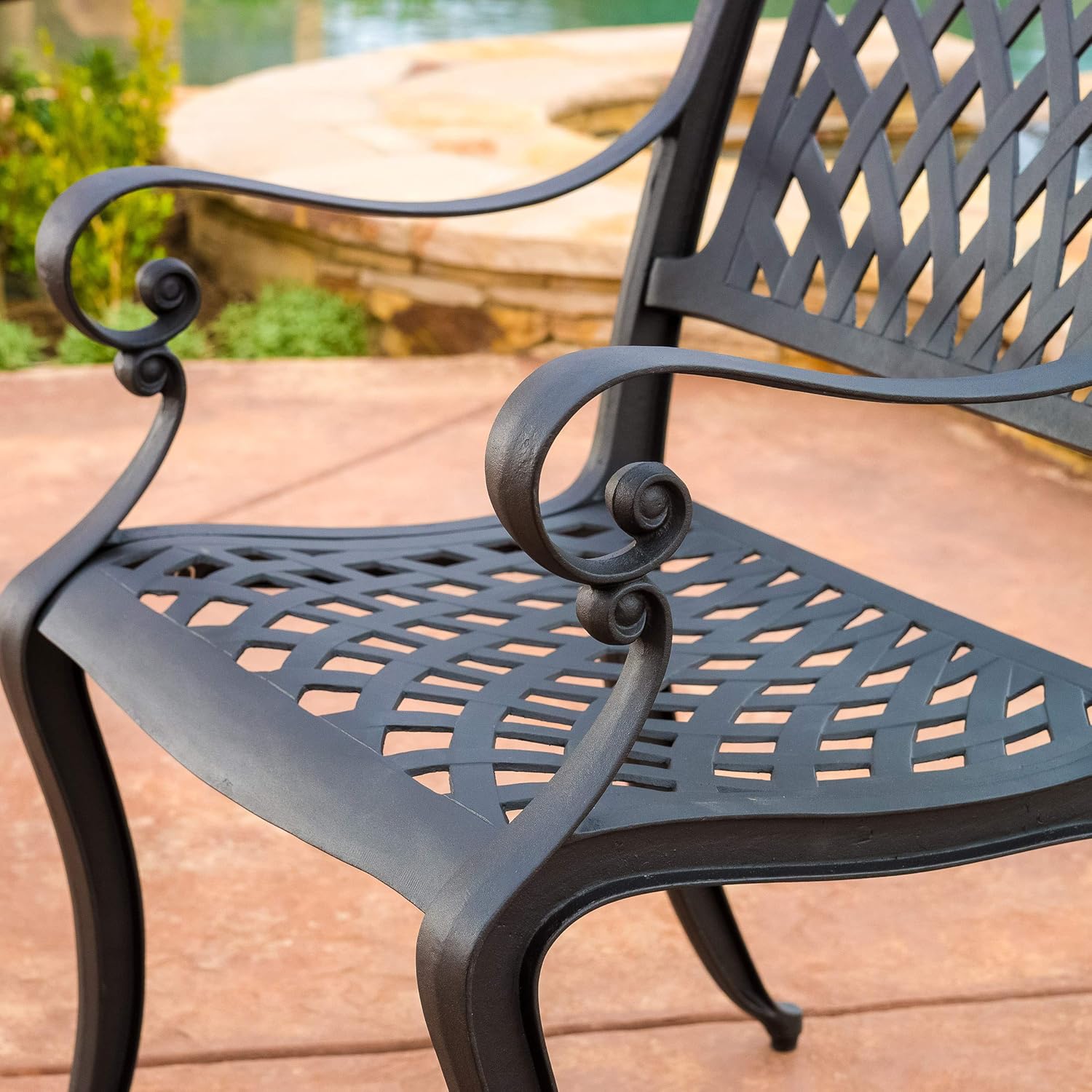Black Sand Cast Aluminum Outdoor Chairs, 2-Pcs Set P9192