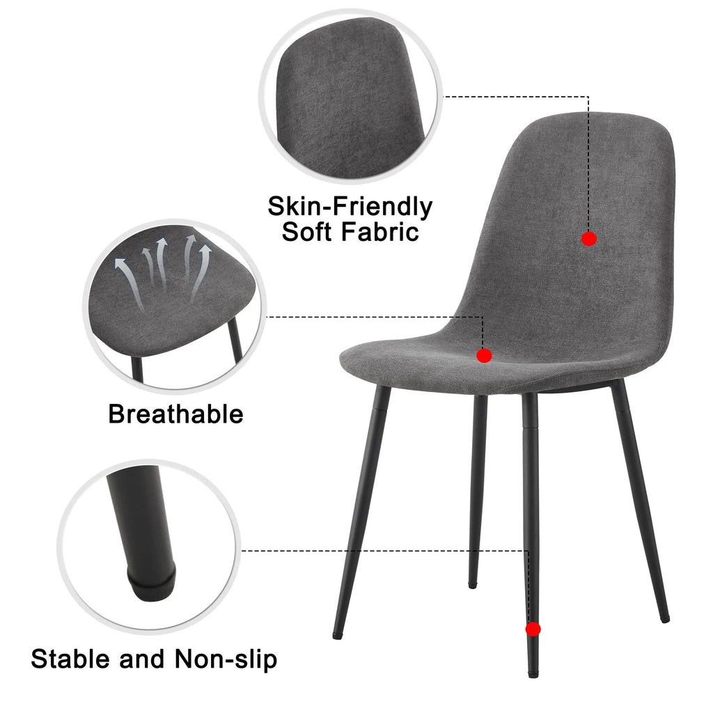 Dining Chairs Set of 4 Upholstered Side Chairs with Suede Fabric Cushion Seat and Metal Legs, Dark Gray H666126