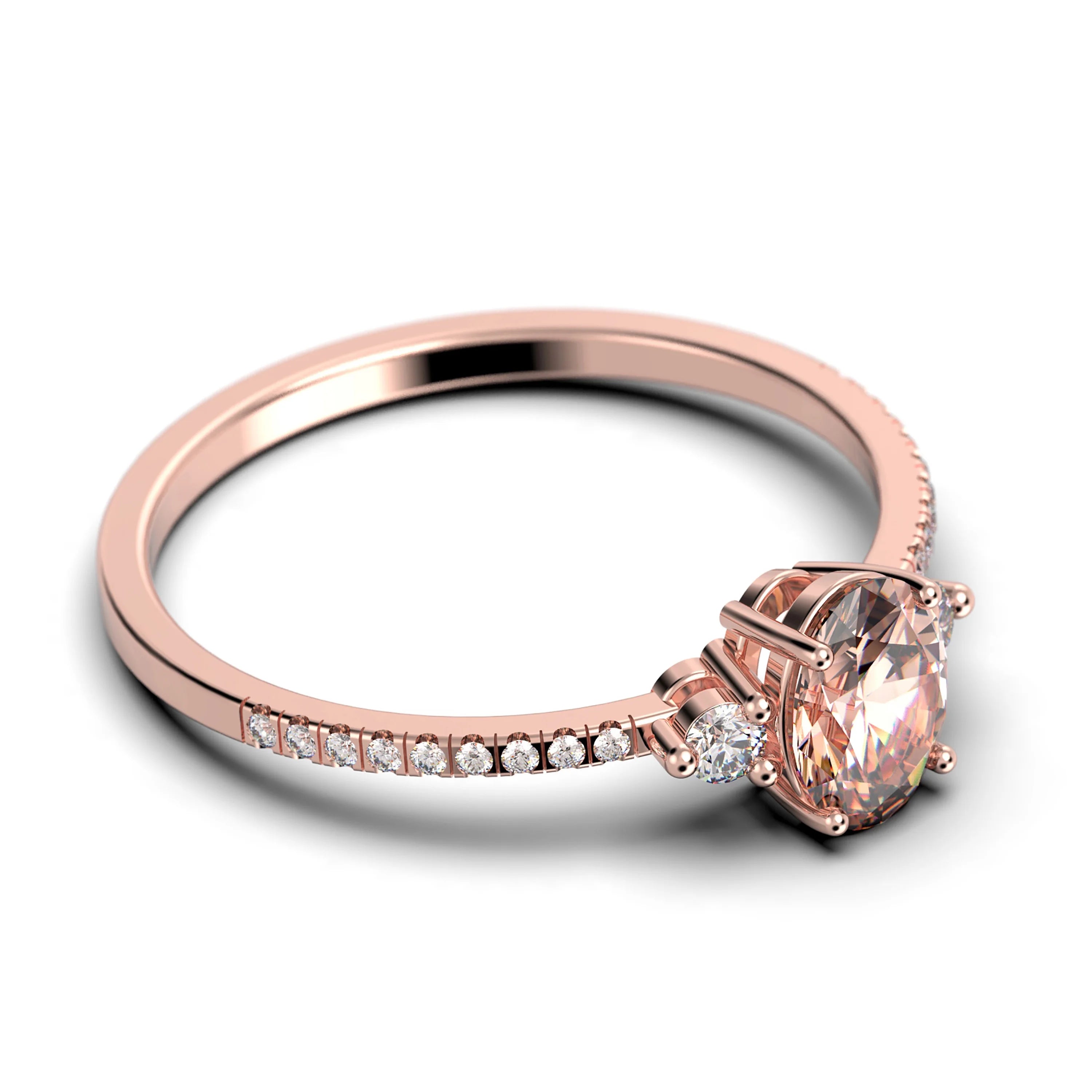 Oval Cut Morganite And Diamond Moissanite Engagement Ring in 10k Solid Rose Gold O166