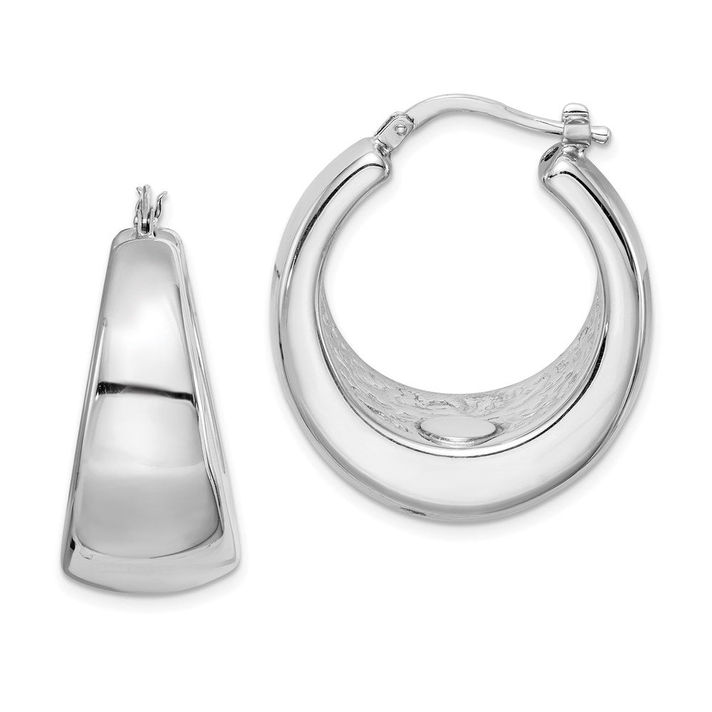 925 Sterling Silver Polished Tapered Hollow Round Hoop Earrings T177