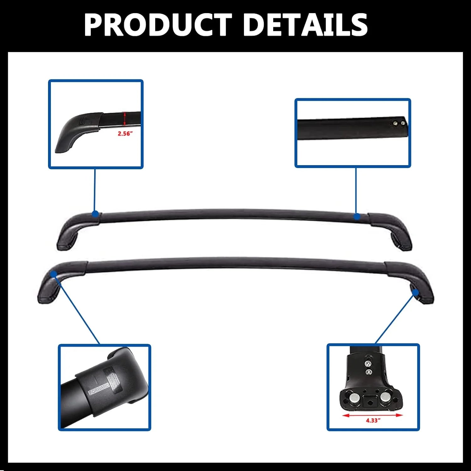 Black Aluminum Roof Rack Crossbars A387