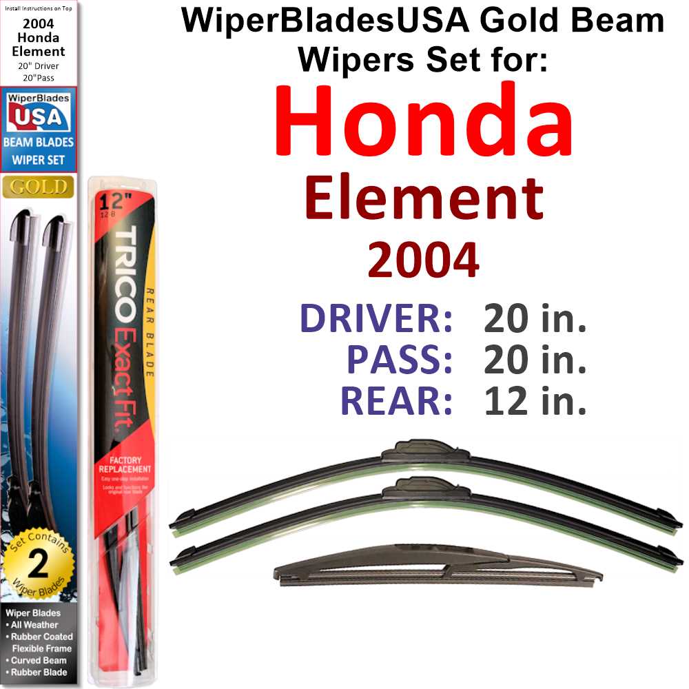 2004 Honda Element Wiper Blades Set of 3 with Rear Wiper D125432