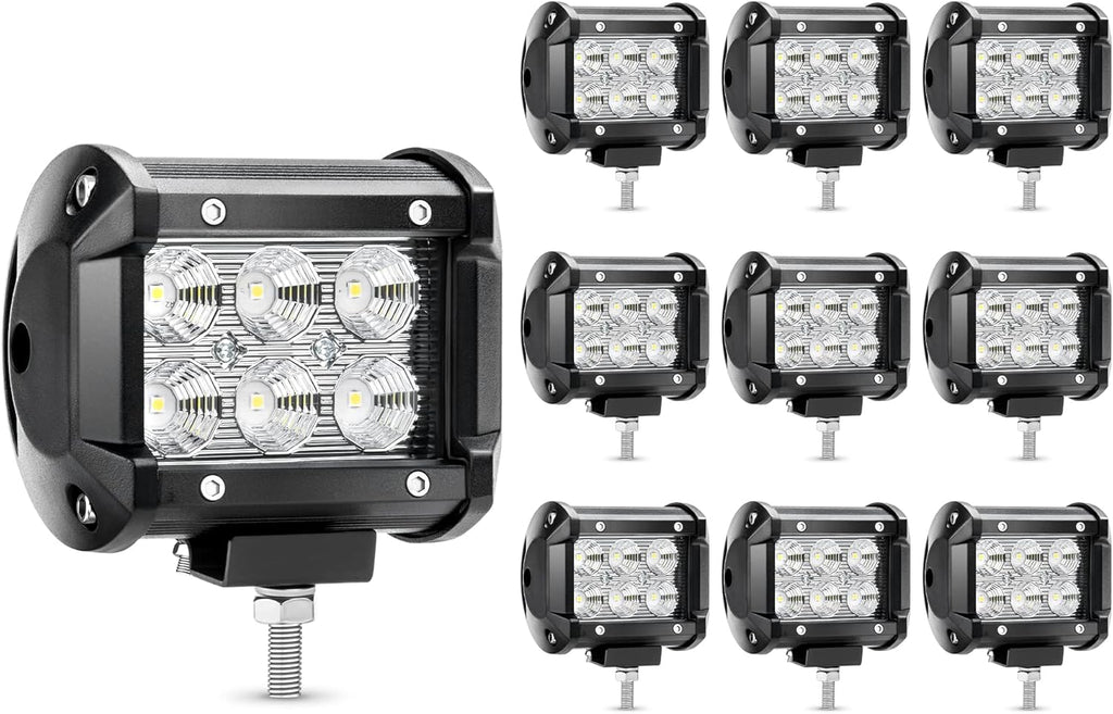 10Pcs 4Inch 18W LED Flood Work Light Waterproof 12V Pack of 2 P692
