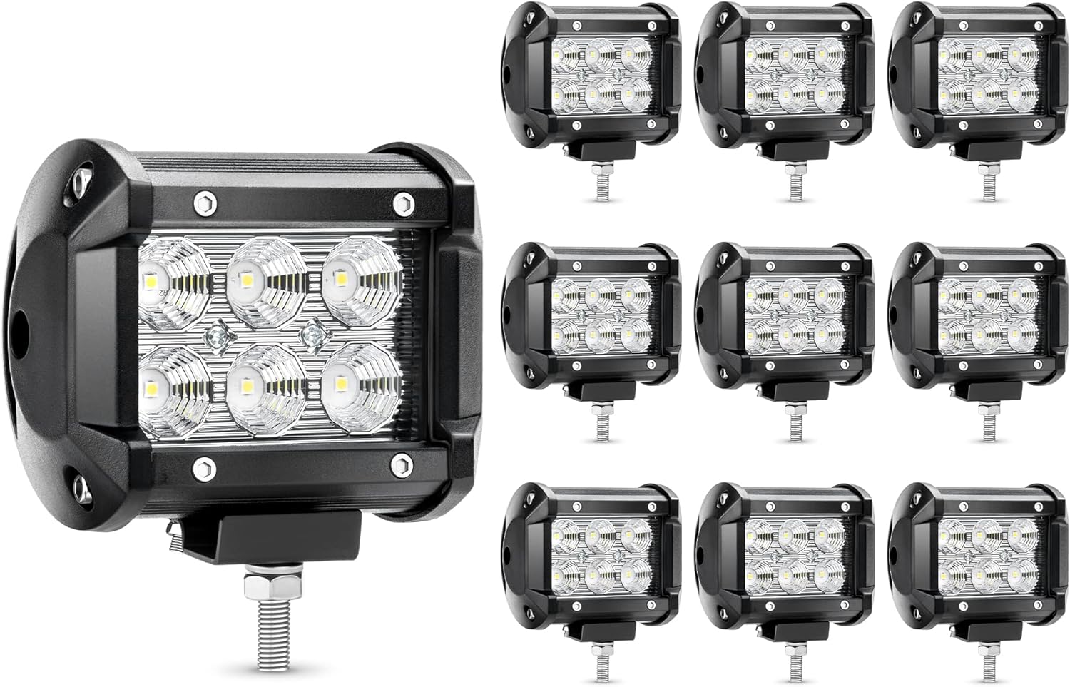 10Pcs 4Inch 18W LED Flood Work Light Waterproof 12V Pack of 2 P692