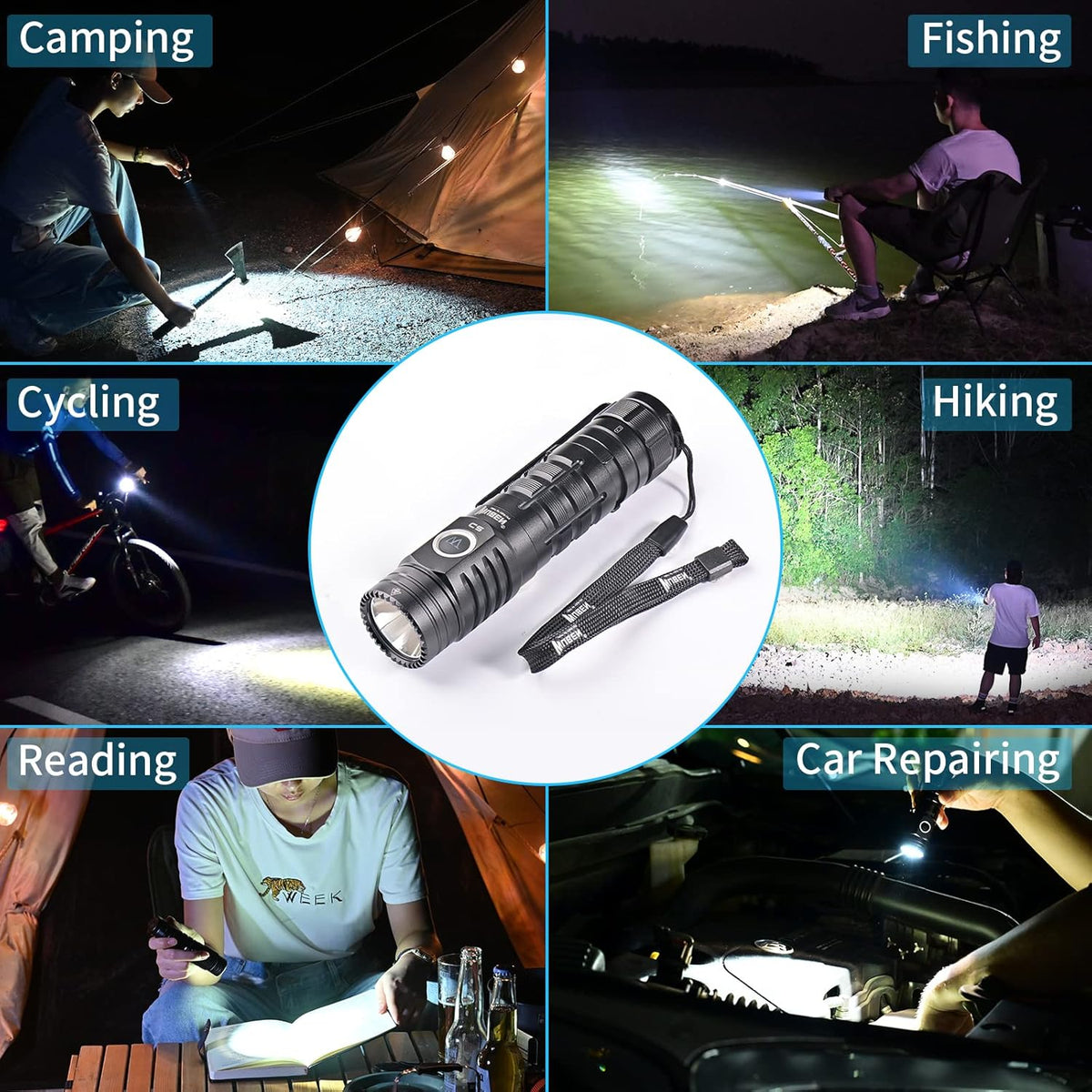 Rechargeable Flashlight 2000 Lumen, Pocket Flashlight with Lanyard, IP68 Waterproof Tactical Flashlight B39736