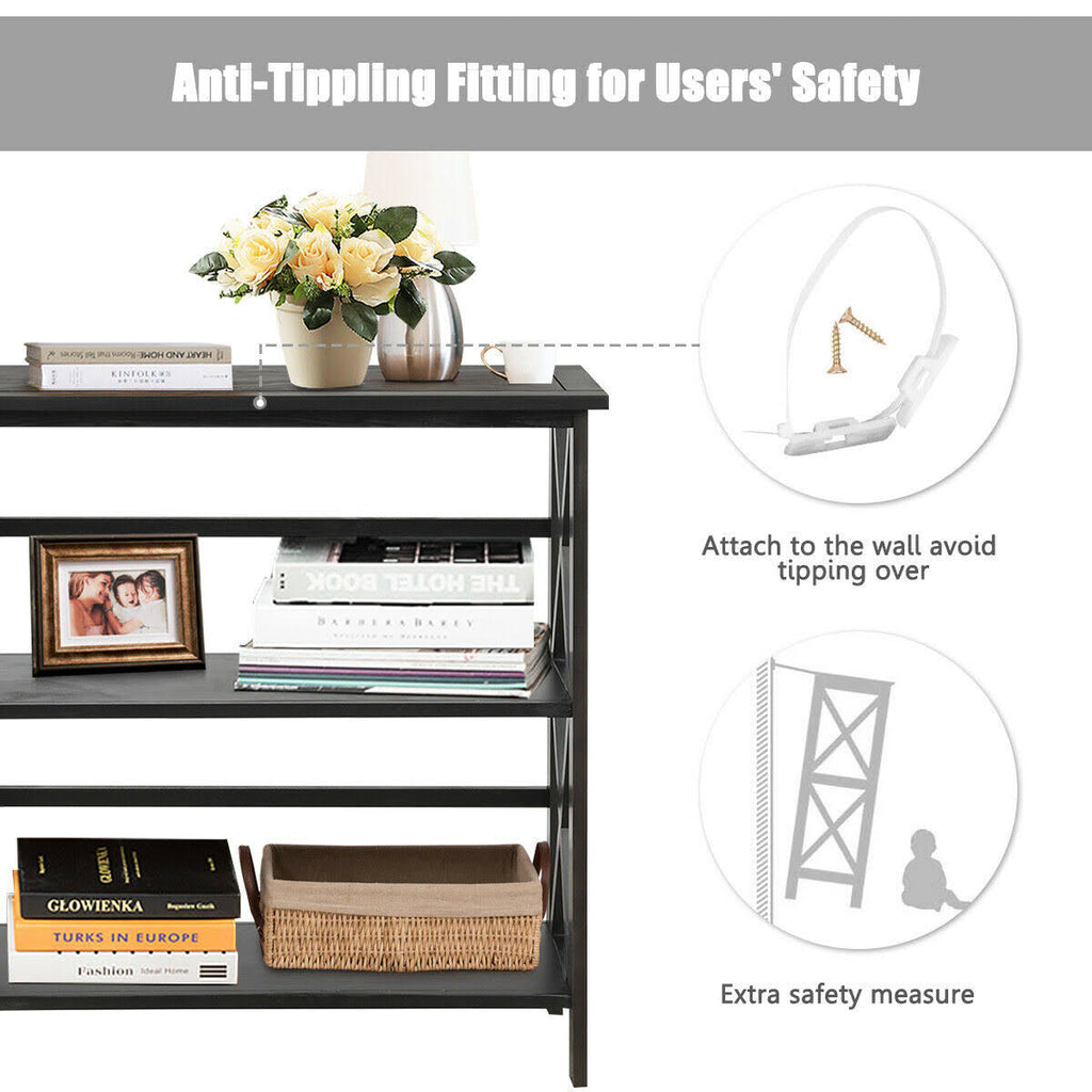 Black 3-Tier Wooden Open Shelf Bookcase G6266
