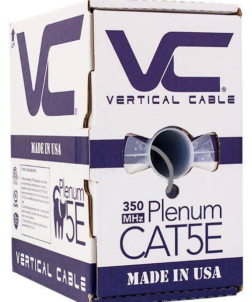 Bulk Ethernet Cable, Cat5e, UTP, 24AWG, 8C Solid Bare Copper, Plenum, 1000ft, Gray I23011