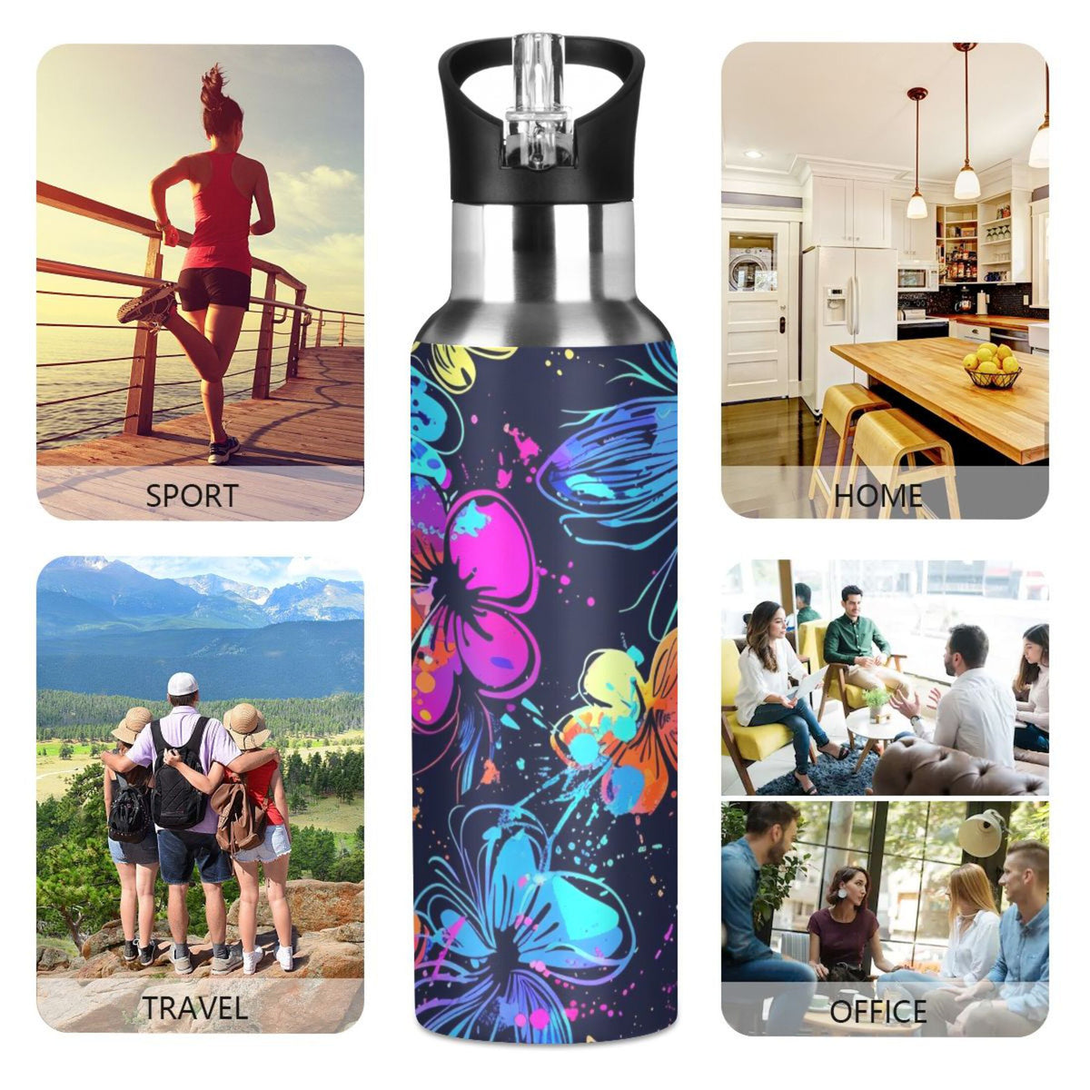 20 oz Insulated Stainless Steel Water Bottle with Straw Lid Y680331