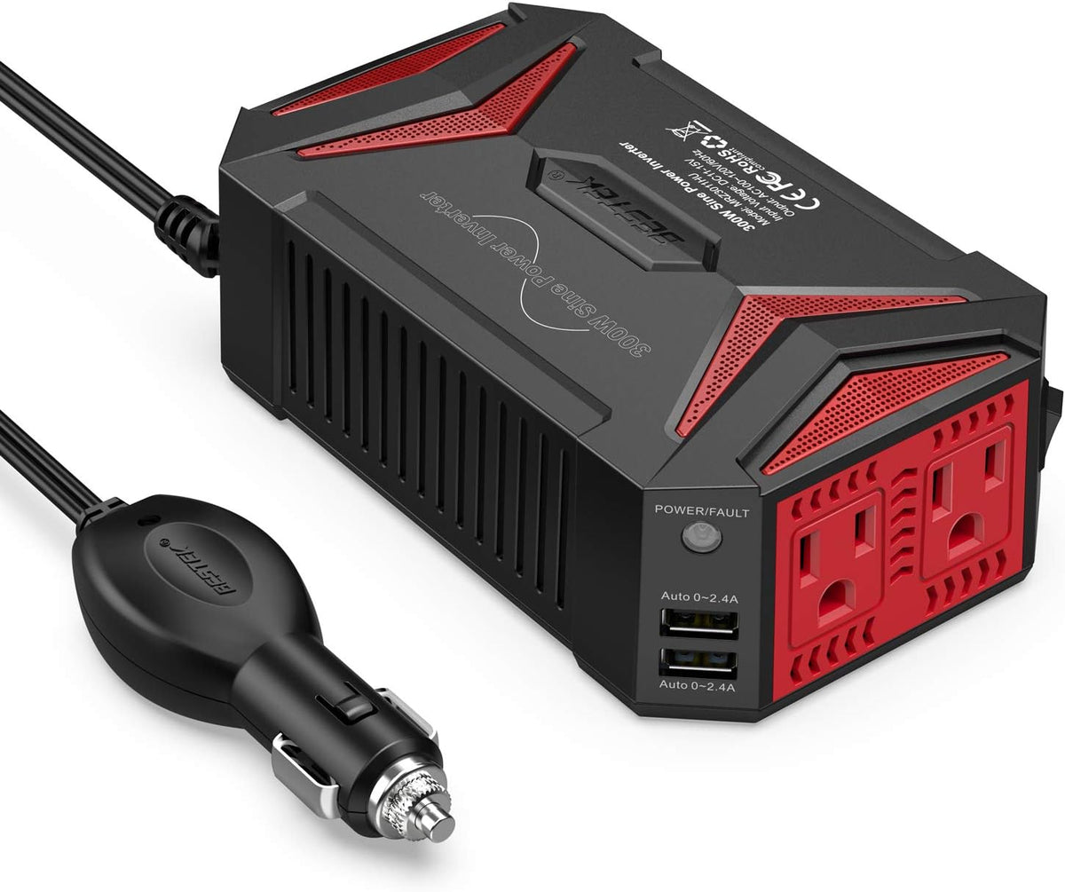 300Watt Pure Sine Wave Power Inverter Car Adapter DC 12V to AC 110V with 4.2A Dual Smart USB Ports Pack of 2 R70299