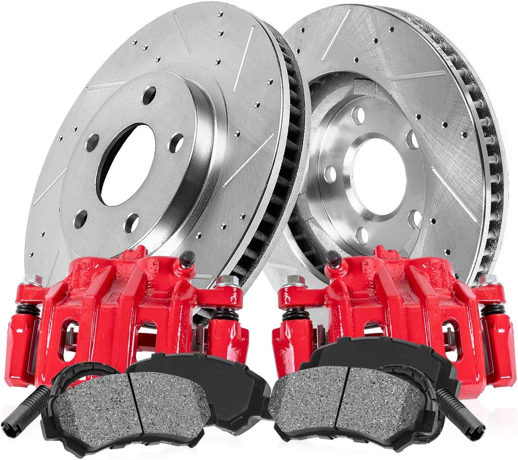 Red Powder Coated Calipers Rotors Ceramic Pads Kit D83796