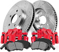 Red Powder Coated Calipers Rotors Ceramic Pads Kit D83796